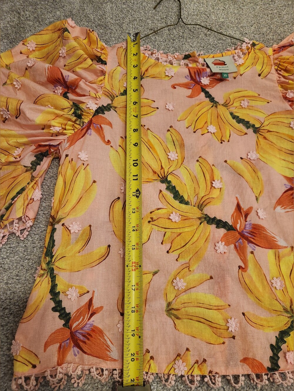 FARM Rio Pink Banana-Print Puff-Sleeve Blouse - XS - Picture 8 of 12